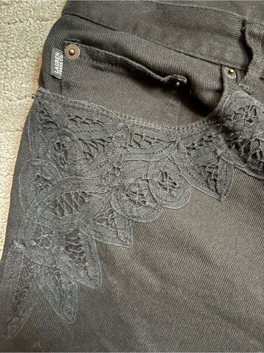 Ralph Lauren Black Flare Lace Appliqué Trim Jeans - Picture 4 of 10